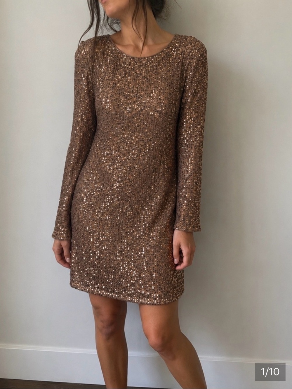 ELIZA J NWT 8 Gold Sequin Long Sleeve Sheath Dress Holiday Party Glam Festive